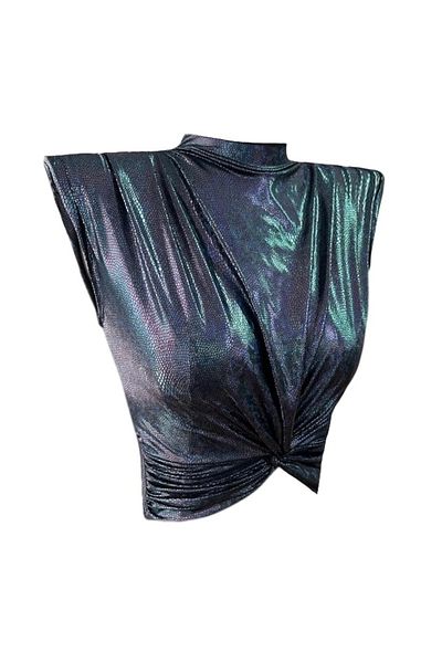 Gira official Επενδυμένο με κόμπους Crop Top Ολόγραμμα Navy Blue