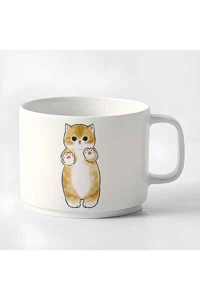 GünayStore Double Turkish Coffee Cup & Espresso Cup Printed with Cats Leaning on the Mug 180 Ml