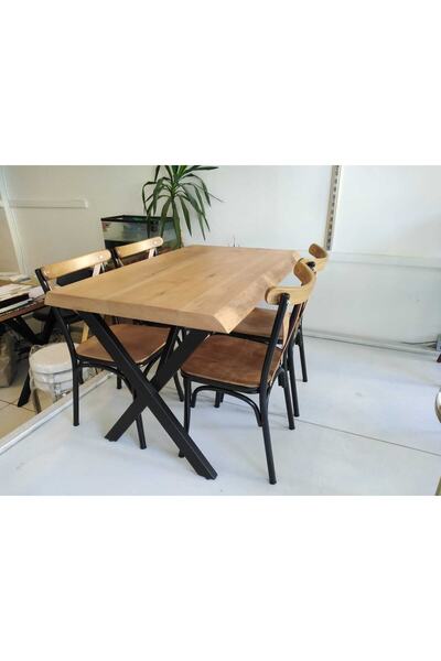 Bintaş Mobilya 4 Kişilik Kütük Masa Tonet Sandalye Takımı 120x75.cm