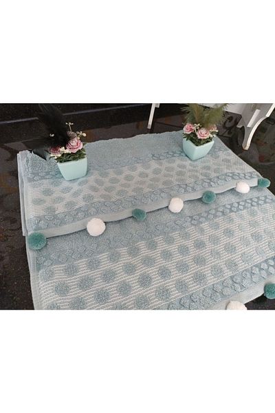 Yarençeyiz Set de 2 prosoape pentru mâini și față cu pompoane 50x90