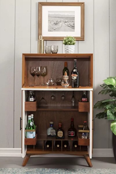 BYDMR Geniş Saklama Alanlı Ahşap Bar Dolabı-şaraplık-bardaklık-130cm