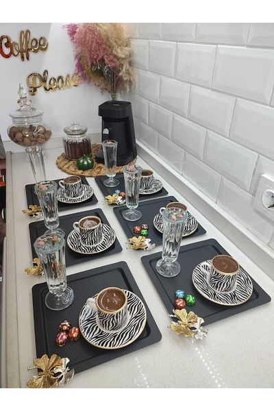 süslühome صينية تقديم مربعة سوداء مع فراشة 6 قطع