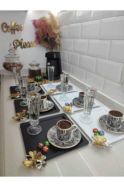 süslühome صينية تقديم على شكل فراشة مربعة باللونين الأبيض والأسود 6 قطع