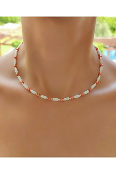 elinasaccessories Özel Tasarım El Yapımı Pembe Sedef Taşı Kolye El Yapımı Kol...