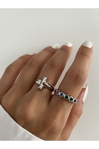 ringbox Gümüş Renkli Taşlı Kalp Yüzük