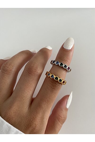 ringbox Gold Renkli Taşlı Kalp Yüzük