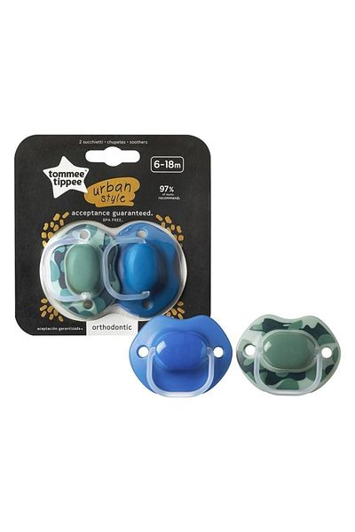 tommee tippee Men's Urban Pacifier Set of 2 - 6-18 Months Green and Blue