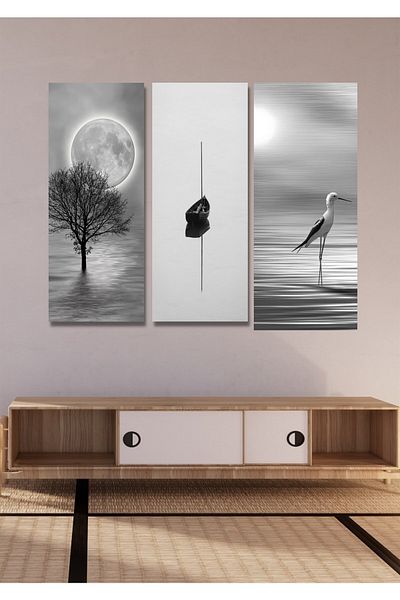 NT Handmade 3 Piece Wooden White Nature Wall Decor - Painting Set for Living Room Living Room Bedroom Cafe Entrance Kitchen