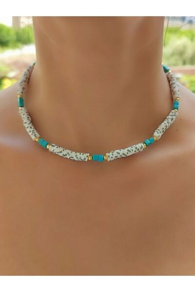 elinasaccessories Özel Tasarım El Yapımı Turkuaz Ve Fimo Taşlı Kolye Doğal Ta...