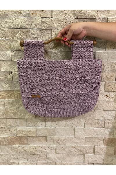 Gönülden Tasarım Hand Knitted Handle Inner Lined Design Paper Rope Hand Bag 36x38