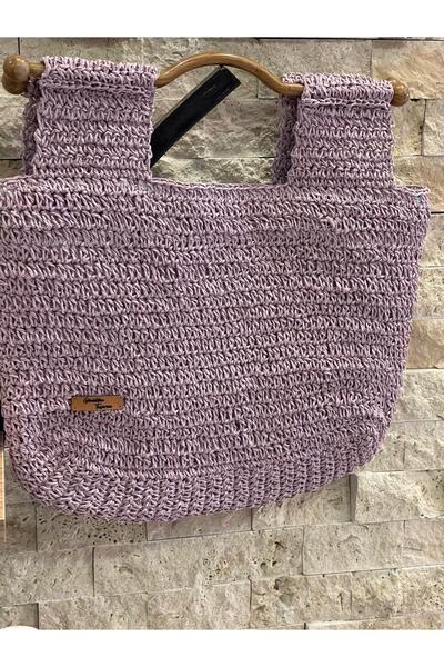 Gönülden Tasarım Hand Knitted Handle Inner Lined Design Paper Rope Hand Bag 36x38