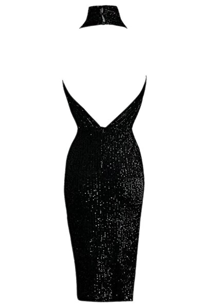 Gira official Siyah Payetli Çapraz Detaylı Midi Elbise