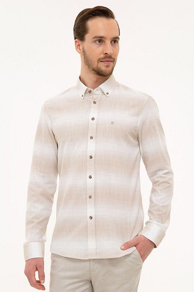 Pierre Cardin Μπεζ Slim Fit πουκάμισο