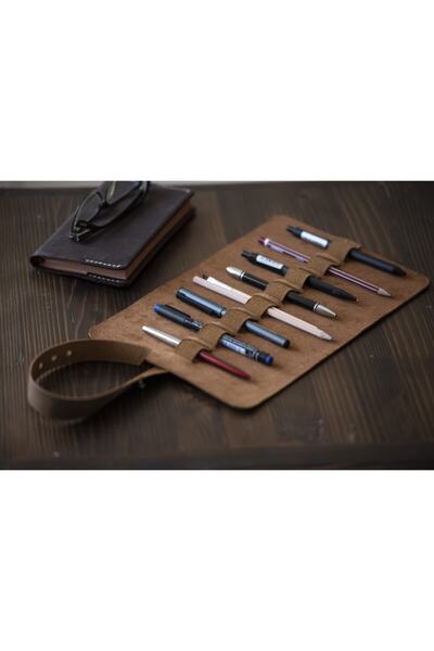 Hi Leather Rea Roller Leather Pen Holder Camel