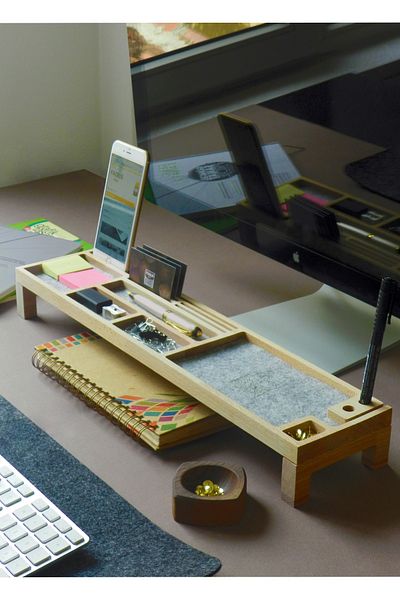 Fagus Wood Wooden Organizer Organizer, Decorative Office Accessories and Gift for Beginners