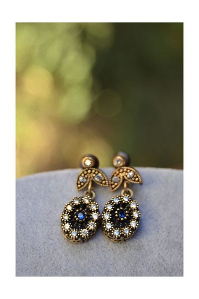Stoneage Authentic Women's Earrings with Sapphire and Zircon Stone