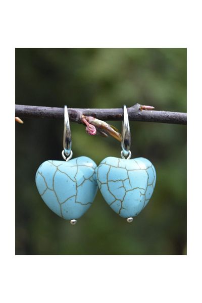 Stoneage Turquoise Natural Stone Heart Women's Earrings