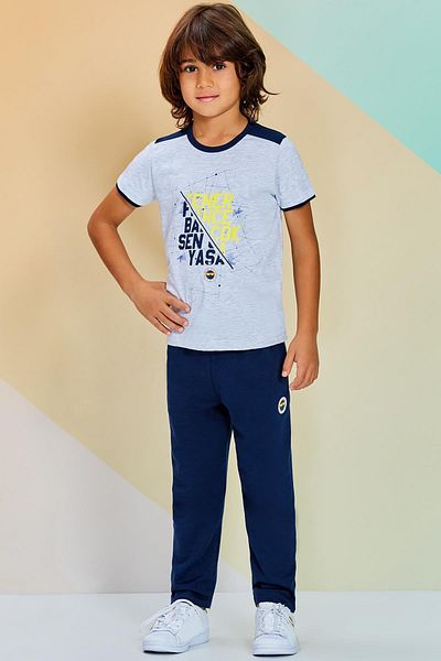 Fenerbahçe Light Gray Licensed Unisex Children's Pajama Set Light Gray 7378