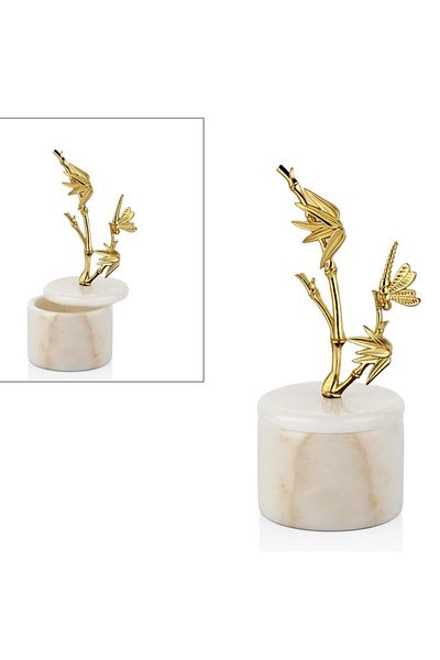 SETABIANCA Διακοσμητικό κουτί Evza Marble Pedestal Bamboo Branches Λευκό-χρυσό