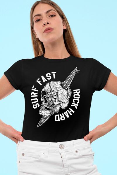 ROCKANDROLL Surf Skull crna majica kratkih rukava za žene T-shirt