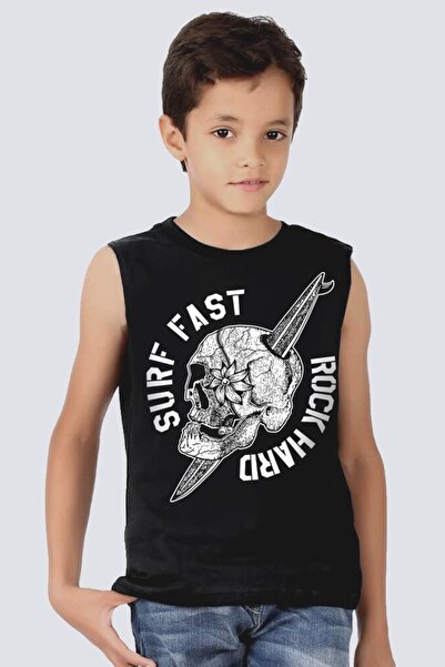 ROCKANDROLL Surf Skull Crni Rezan Rukav | Bez Rukava Devojčica Dečak Unisex D...