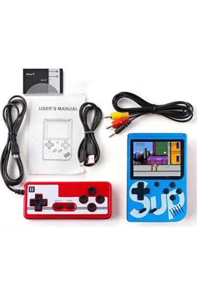 Retro Sup Taşınabilir Video Oyun Konsolu 3" 400 Oyunlu Mini Atari Gameboy 2 Oyunculu Mavi