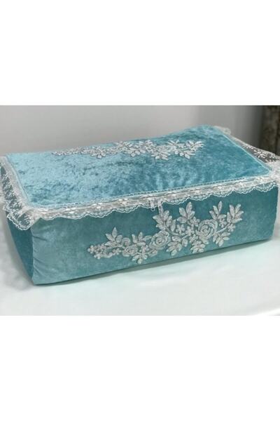 Lamazihome صندوق مهر مخملي أخضر مائي - عرض 60 سم