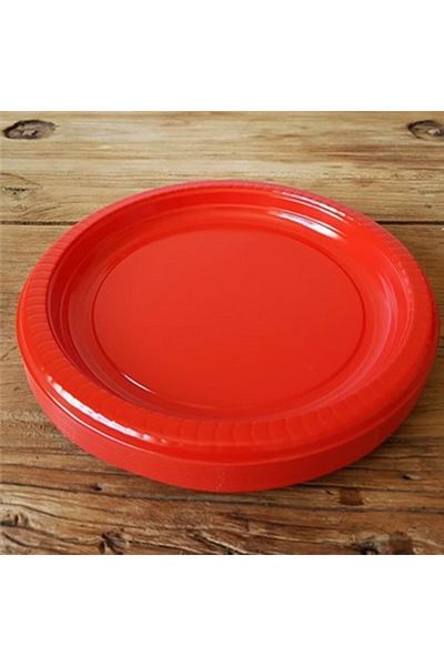 Roll-Up 22 Cm Red Plastic Plate - 25 Pieces