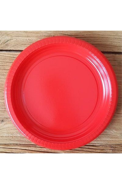 Roll-Up 22 Cm Red Plastic Plate - 25 Pieces