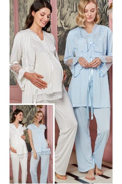 Bone Club 4703 Maternity 3-Piece Pajamas Dressing Gown Set
