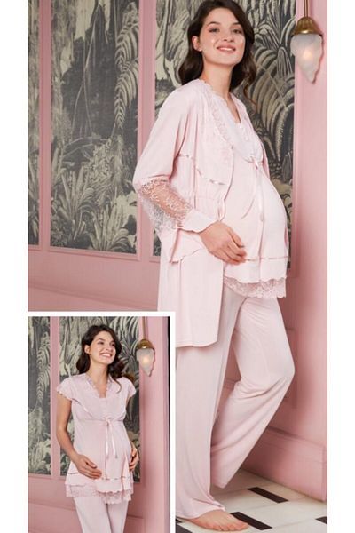 Bone Club 4703 Maternity 3-Piece Pajamas Dressing Gown Set