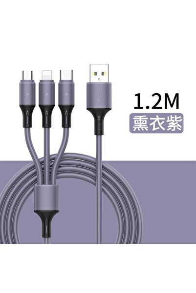 Mars 1.2 Metre Mor 3 Uçlu (micro Usb, Type-c, Iphone) Hızlı Şarj Ve Data Kablosu
