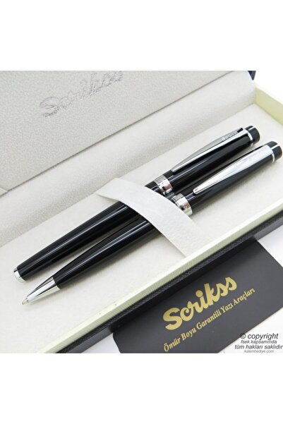 Scrikss 38 Siyah Krom Roller Kalem + Tükenmez Kalem Seti | Oscar | Isme Özel ...
