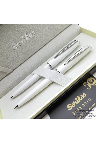 Scrikss 33 Beyaz Tükenmez Kalem + Versatil Kalem Set | Kalem | Isme Özel Kalem | Hediyelik Kalem