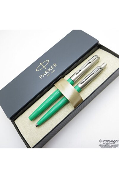 Parker Jotter Original Yeşil Dolma Kalem + Tükenmez Kalem Set | Isme Özel Kal...
