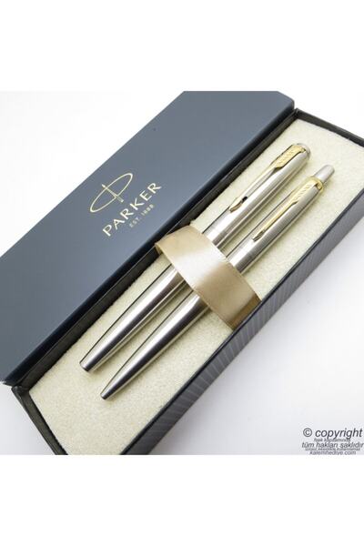 Parker Jotter Metal Ss Gt Roller Kalem + Tükenmez Kalem Set | Isme Özel Kalem...