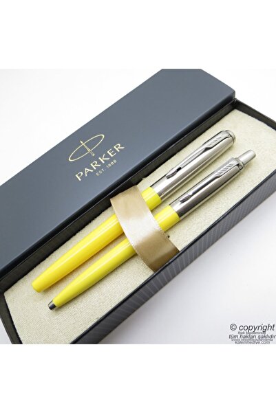 Parker Jotter Original Sarı Dolma Kalem + Tükenmez Kalem Set | Isme Özel Kale...