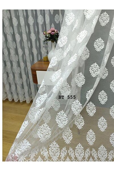 Esse Home Salon Damask Desenli Örme Kdk Tül Perde, 350x250, Seyrek Pile, 1/2