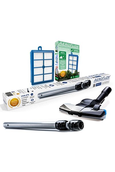 Philips Γνήσιο σετ τηλεσκοπικής ηλεκτρικής σκούπας και ακροφυσίων από χάλυβα Aeroflow - Pipe, φίλτρο Hepa 13 και απορροφητής Triactive