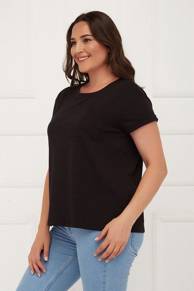 Seamoda Tricou de bază negru cu mâneci duble pentru femei