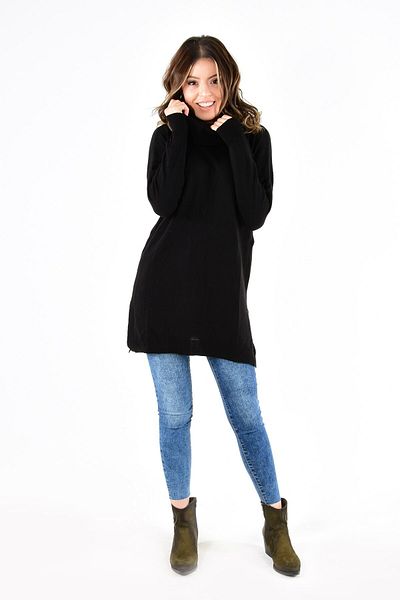 ModaPlaza Black Knitwear Tunic - Degaje Collar, Women'S, 2319
