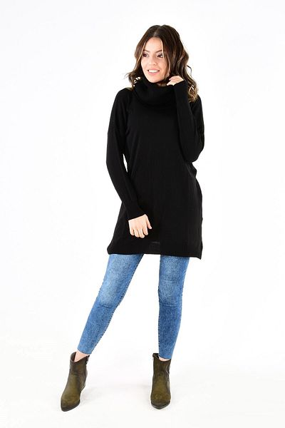 ModaPlaza Black Knitwear Tunic - Degaje Collar, Women'S, 2319