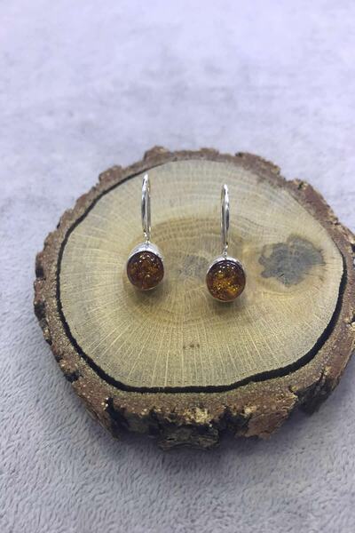 NSA SILVER Kehribar Taşlı Gümüş Küpe 925 Ayar