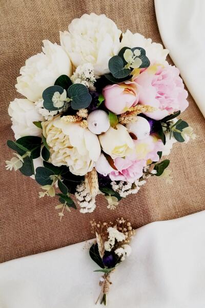 Yapay Çiçek Deposu Angela Krem Pembe Şakayık Gelin Çiçeği 2li Set Pembe