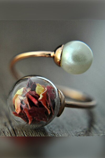 LADYMİRAGE خاتم من الذهب الوردي واللؤلؤ