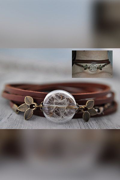 LADYMİRAGE Wish Feather Choker Glass Necklace