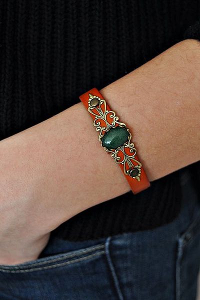 LADYMİRAGE Aventurine Natural Stone Original Leather Bracelet