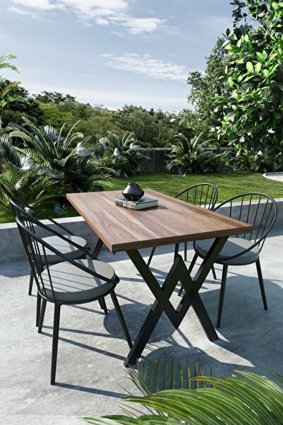 Evdemo Eylül 4 Kişilik Balkon Bahçe Masa Takımı Ceviz - Gri