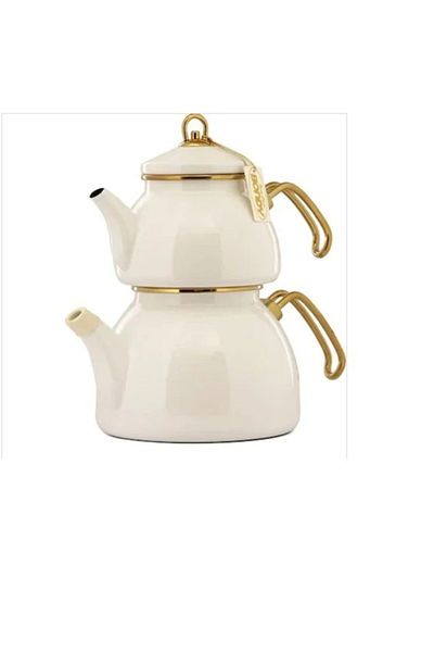 Bondy Grandeur Enamel - Cream Colored Locked Lid Teapot Set