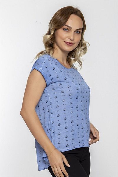 Seamoda Tricou cu imprimeu Ship Long Back Oil Wash-albastru